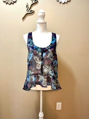 Aerie Sheer Floral Peplum Ruffle Tank Top Size Medium